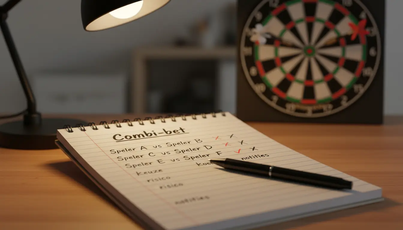 Notitieboekje met meerdere darts wedstrijdnotities en pen