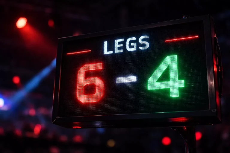 Elektronisch scorebord met darts wedstrijdstand