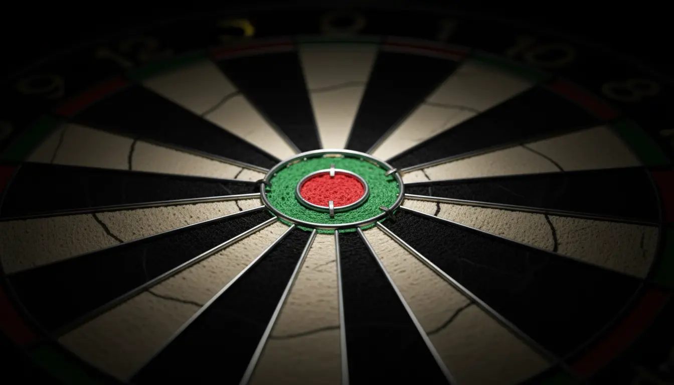 Close-up van dartbord bullseye met dramatische focus
