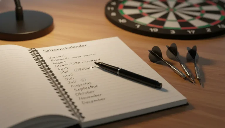 Notitieboekje met jaarplanning en dartpijlen