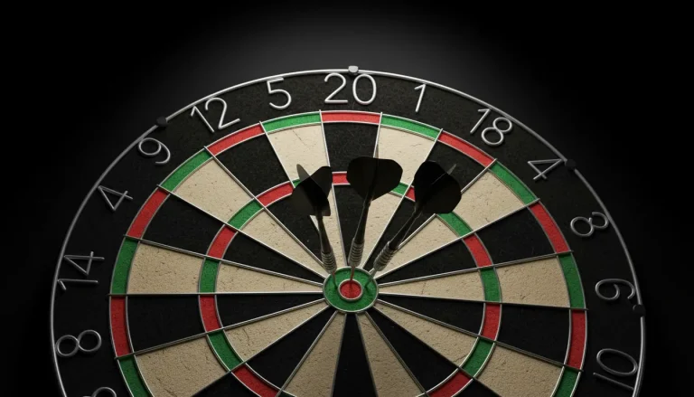 Dartbord met pijlen in triple 20 segment