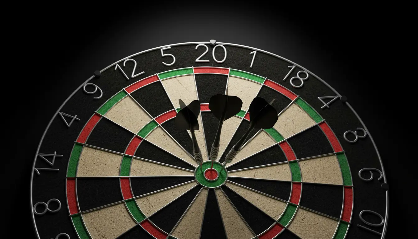 Dartbord met pijlen in triple 20 segment
