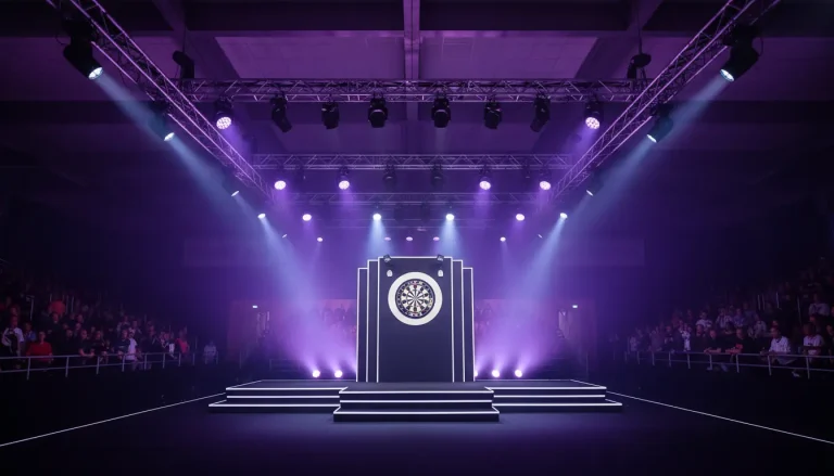 Professioneel darts podium met spotlights en publiek