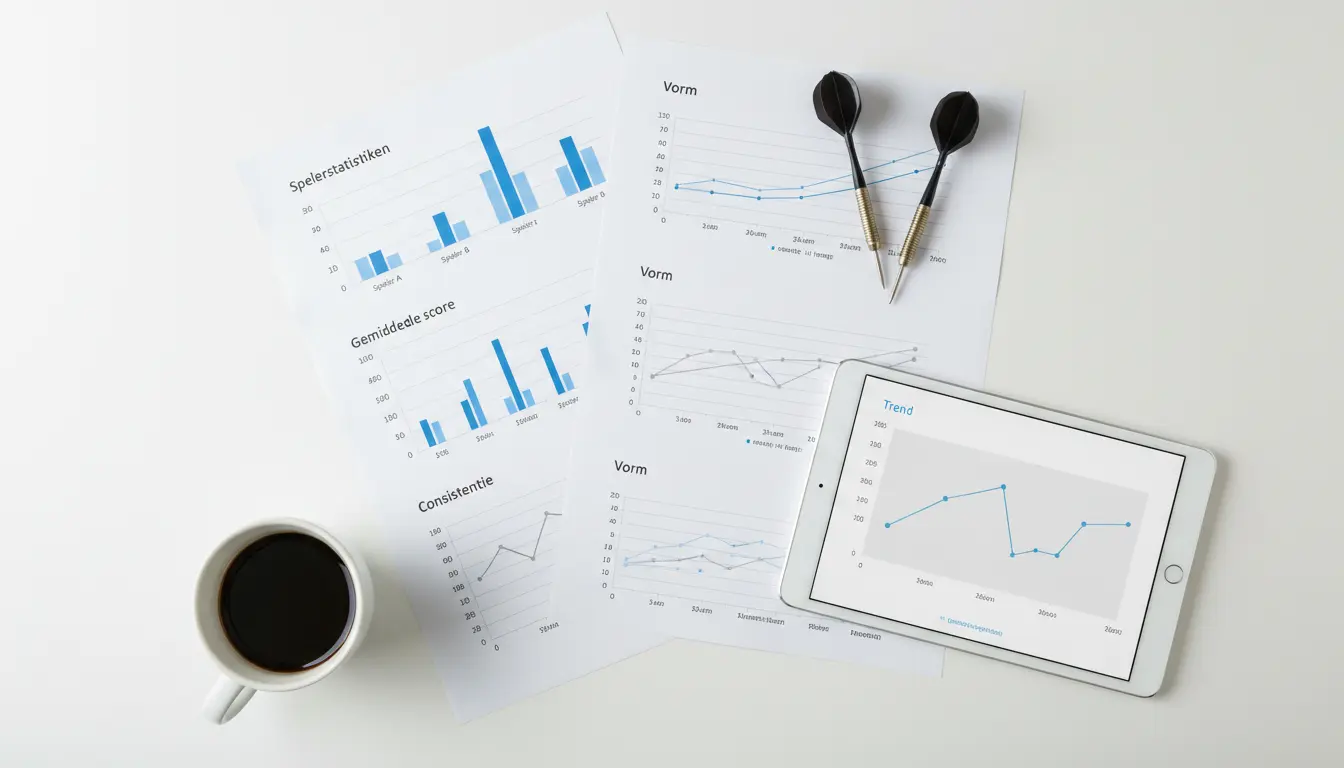 Statistiekenoverzicht met dartpijlen op een bureau