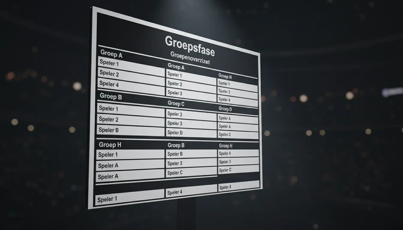 Toernooi groepsindeling bord met spelersparingen